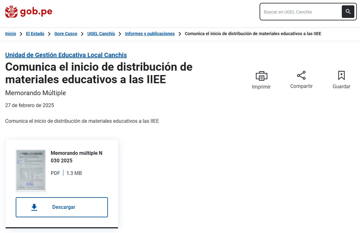 Comunica el inicio de distribución de materiales educativos a las IIEE